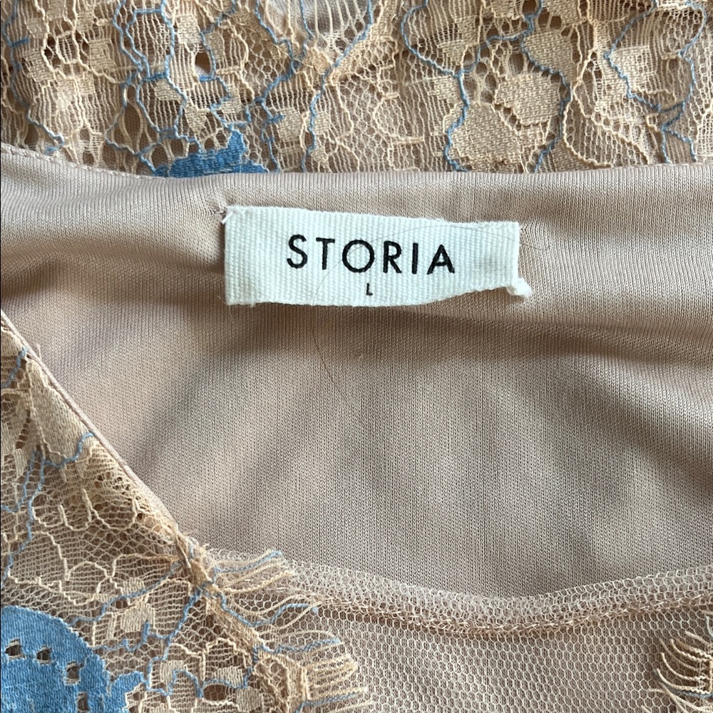 Storia Blue and Beige Lace-Accent Mini Dress - Picture 4 of 5